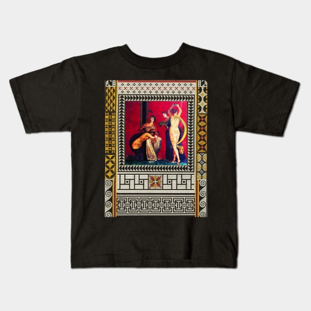 POMPEII VILLA OF MYSTERIES ,DANCING MAENAD ,ANTIQUE ROMAN PAINTINGS AND MOSAICS PATCHWORK Kids T-Shirt by BulganLumini